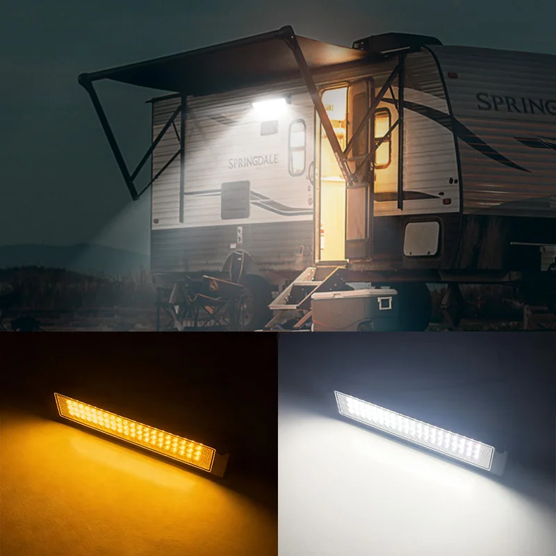 13inch /9inch Awning RV LED Awning Porch Light with Remote White & Amber Dual Color Porch Light for Campers Trailers