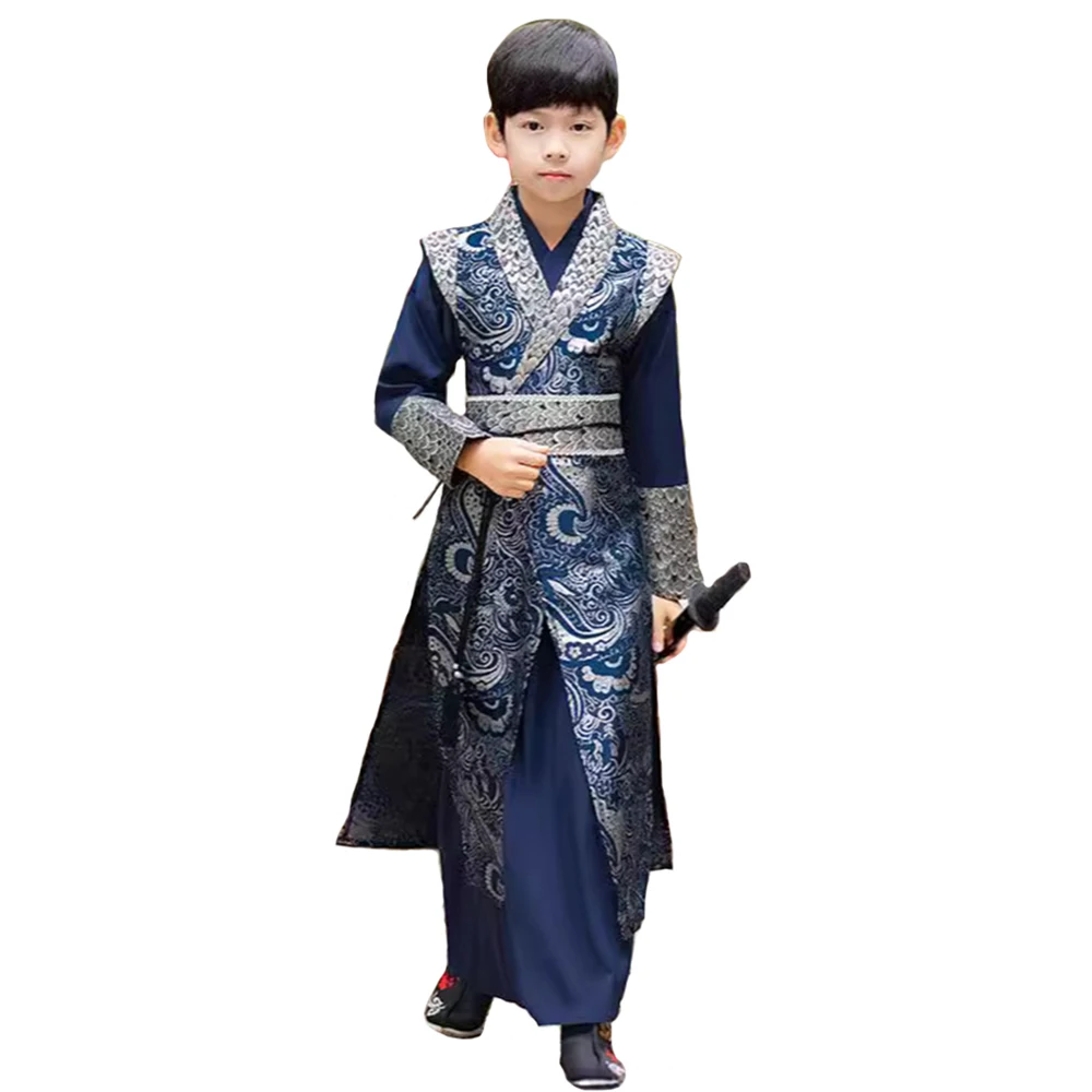 

Children Chinese Original Hanfu Tang Suit Traditional Boys Cosplay Ancient Chinese Swordsman Warrior Hero Knight-Errant Costume