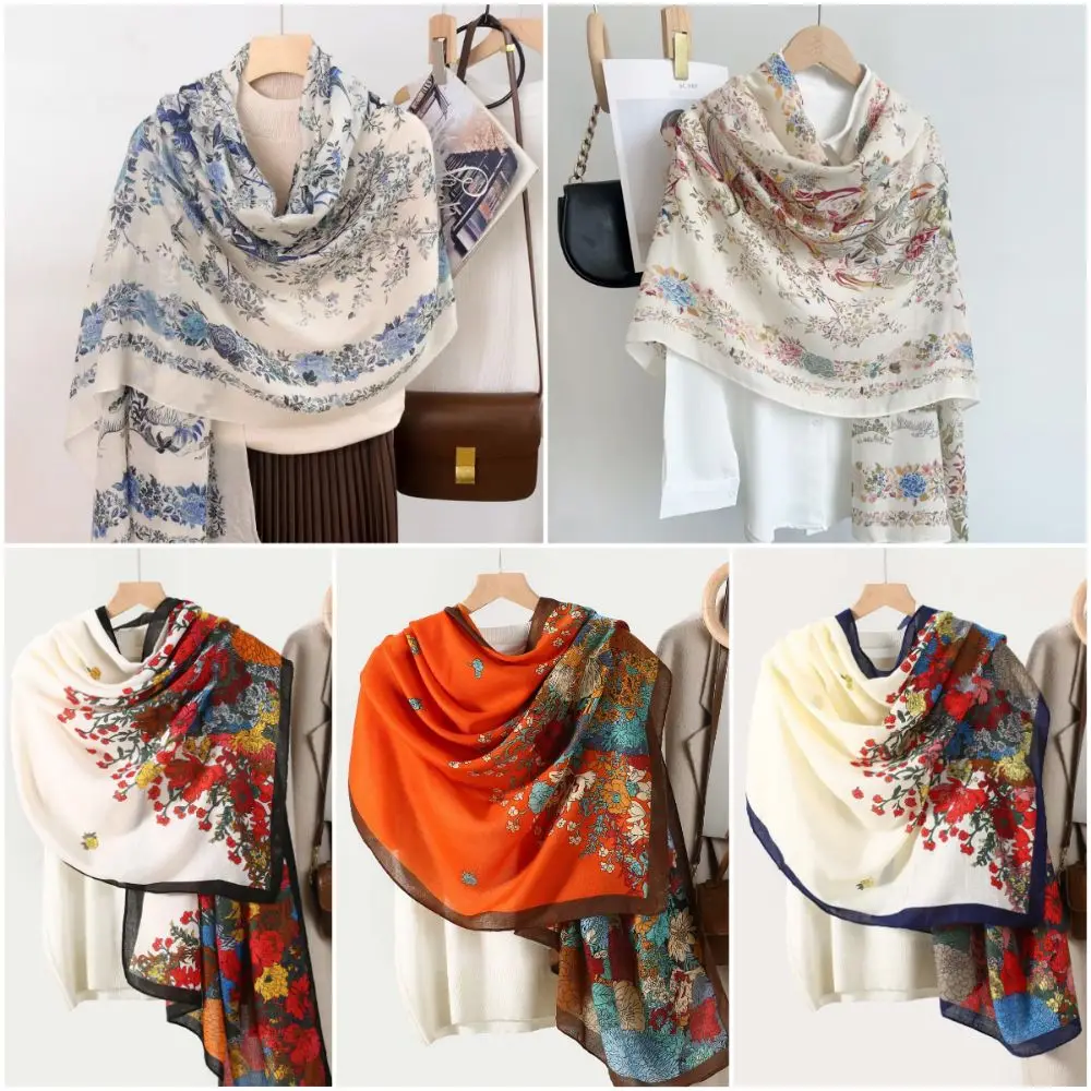 

Elegant Double Sides Silk Scarf Sun-proof Dustproof Sunscreen Shawl Long Photo Props Large Scarves Female
