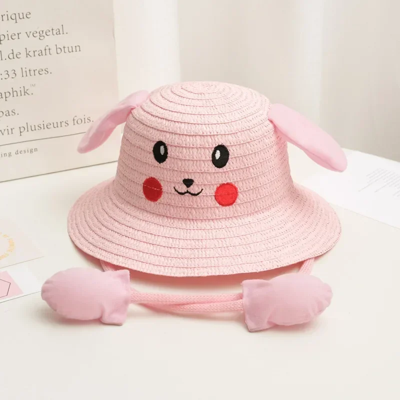 Pokemon Pikachu 2021 New Head Circumference 52-54cm Children\'s Hat Ears Will Move Rabbit Hat Boys and Girls Straw Stands Sun Hat