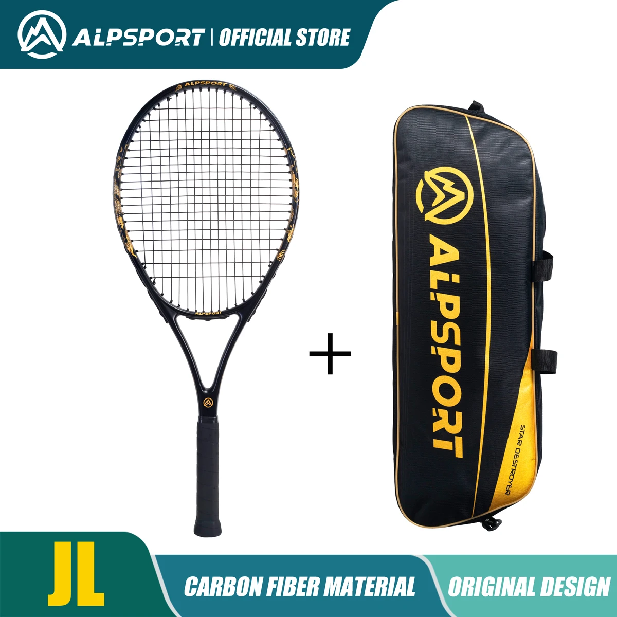 ALPSPORT プロ テニス ラケット T800 - 18K カーボンファイバー バッグ