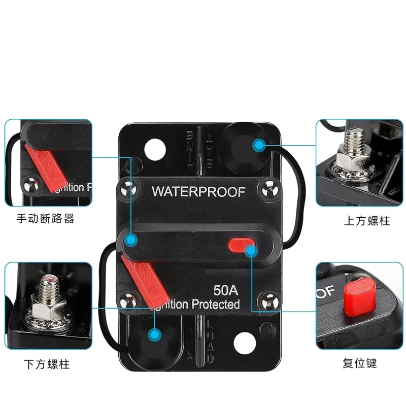 30A 40A 50A 60A 70A 80A 100A 120A 150A 200A 250A 300A AMP Circuit Breaker Fuse Reset 12-48V DC Car Boat Auto Waterproof