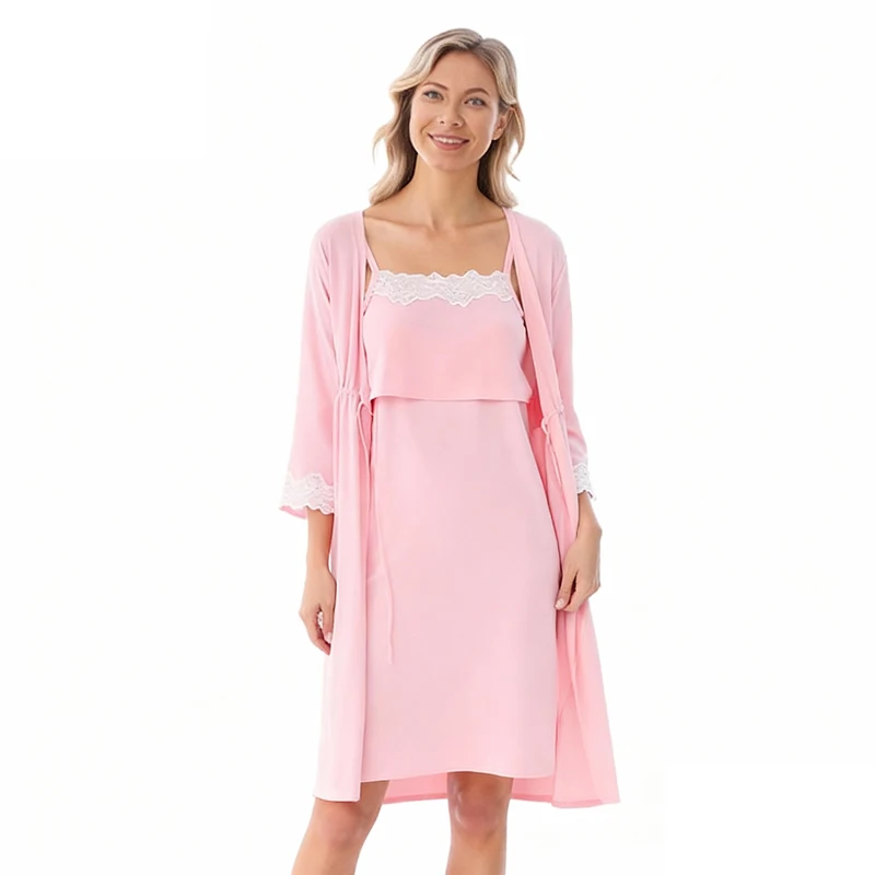 بعد الولادة الرضاعة الطبيعية فستان بكتافة + رداء 2 قطعة مجموعة الحمل منامة ملابس خاصة التمريض ملابس نوم المرأة الحامل Homewear #6