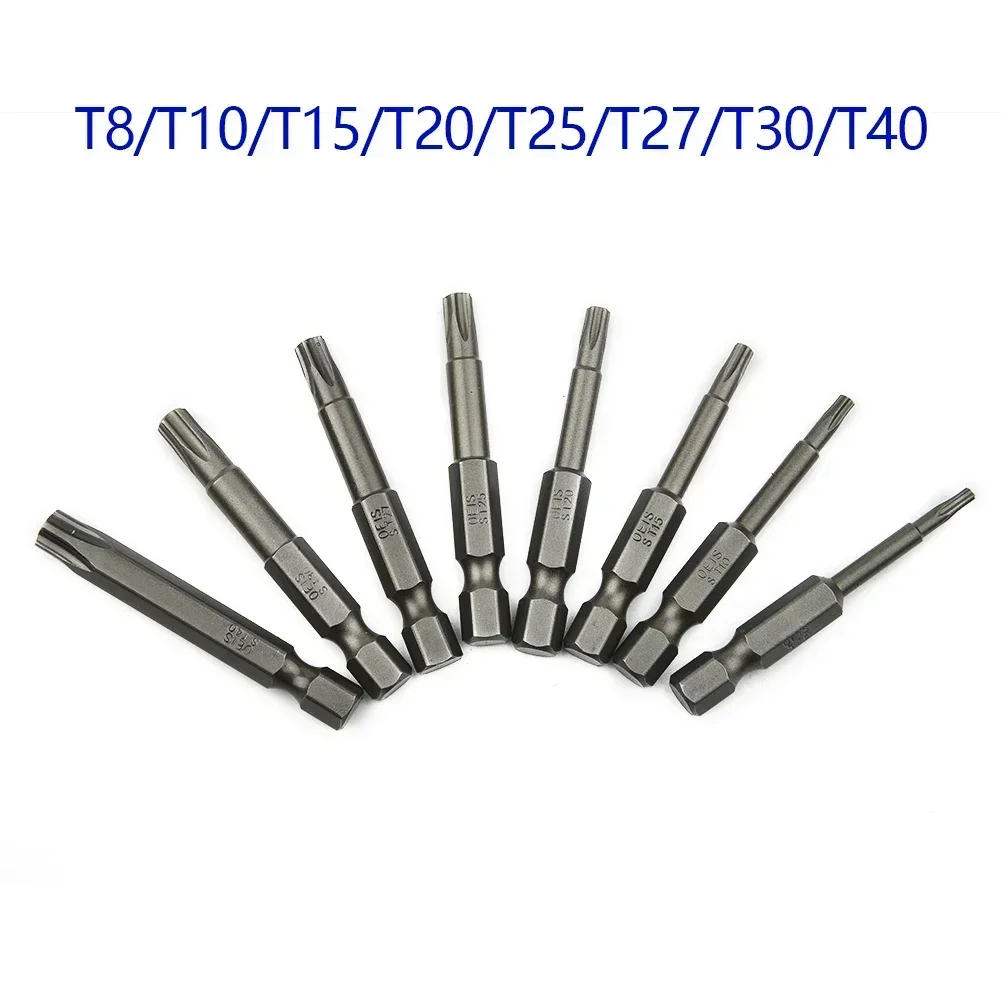 8 Pieces Set 50mm 5-Point Torx Screwdriver Bit Set 1/4 Inch 6.35mm Hex Shank Electric Screwdriver Bit Set With Center Hole Power