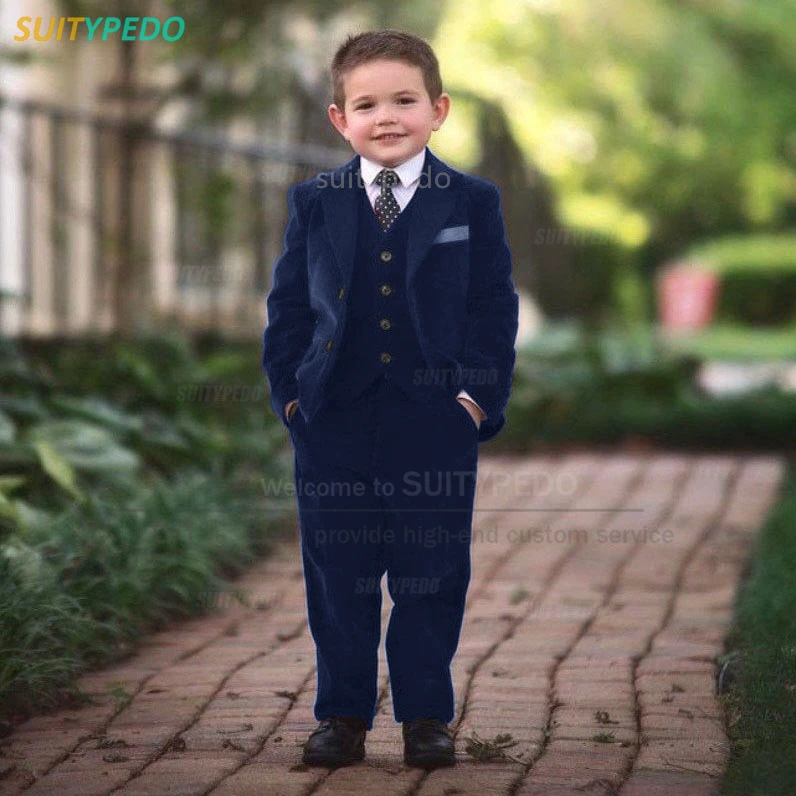 Spring Autumn Burgundy Velvet Boy's Suit Set Children Chorus Performance Formal Costume Tailor-made Blazer Vest Pants 3 Pieces