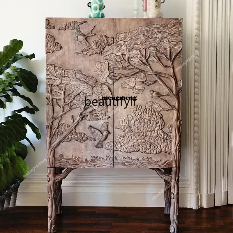 ss8350 Medieval side cabinet retro carving art light luxury French wine cabinet decorative cabinet American country