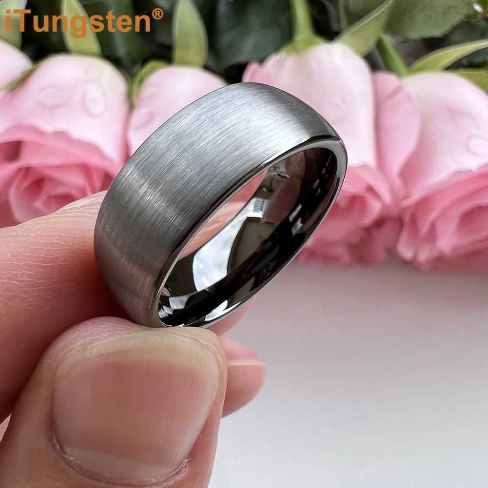 iTungsten 6mm 8mm Blue Tungsten Carbide Ring for Men Women Engagement Wedding Band Fashion Jewelry Domed Brushed Comfort Fit