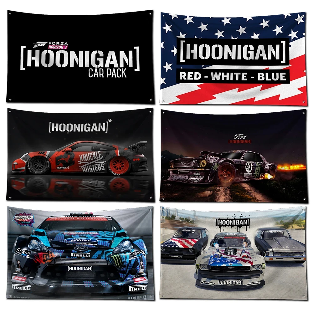

3x5ft H-Hoonigans Car Flag Polyester Printed Banner For Garage Wall Art Outdoor Decoration Renovation With Brass Grommet