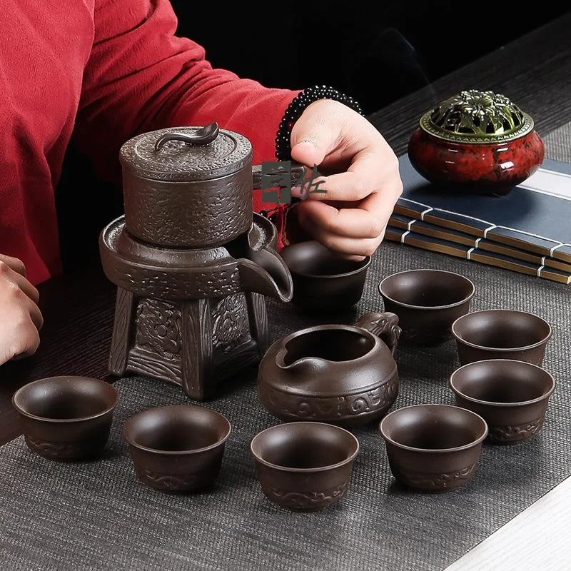 Auatic Stone Mill Tea Pot Cerc Tea Set for Home Living Room Office Small Tea Brewing Device Chinese Sle Gongfu Tea Set