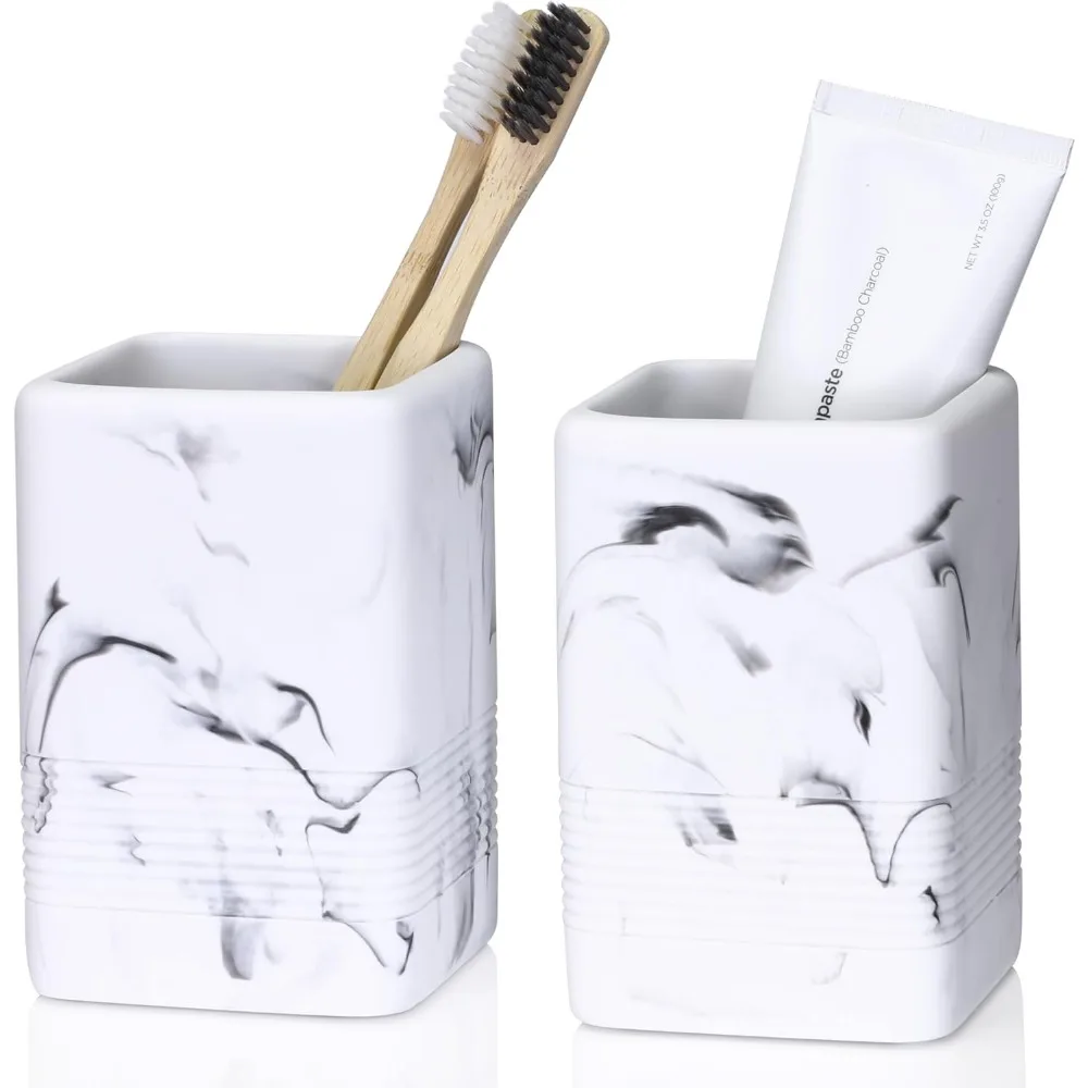 

Держатели для зубных щеток для ванных комнат, 2 шт., набор держателей для зубных щеток из смолы для ванной комнаты, держатель для чистки зубов, чашка для зубных щеток с мраморным дизайном
