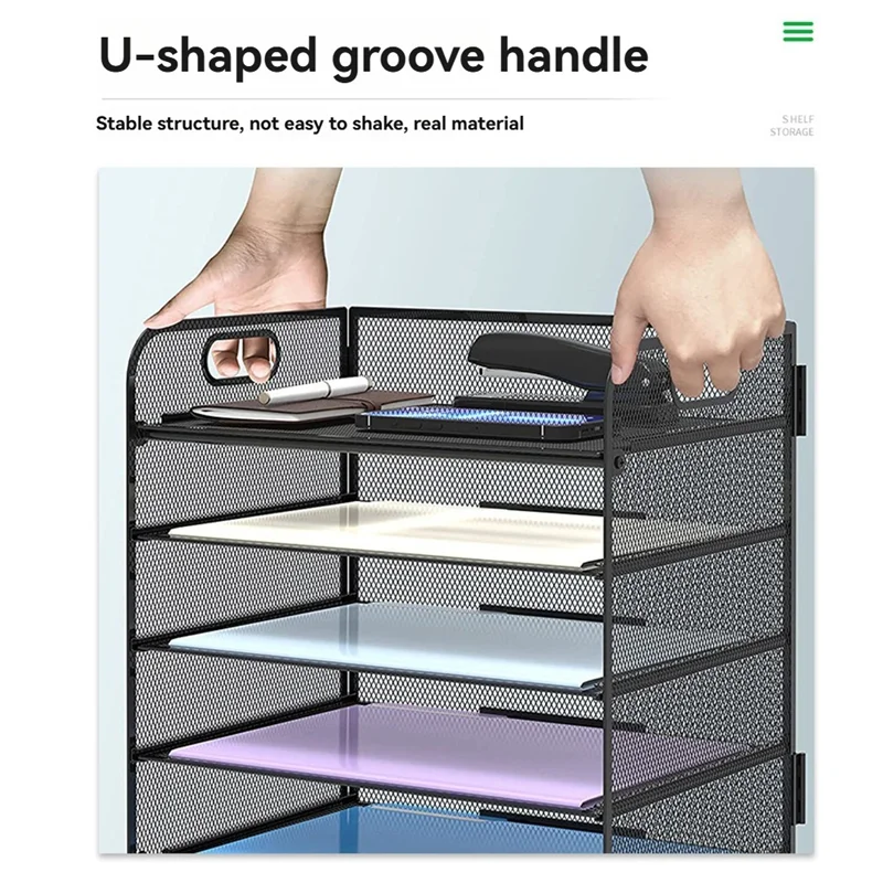 AT82-Tray Document Shelf Handles Mesh Desk File Shelf Desktop Metal Document Shelf Office Document Shelf Home Document Shelf