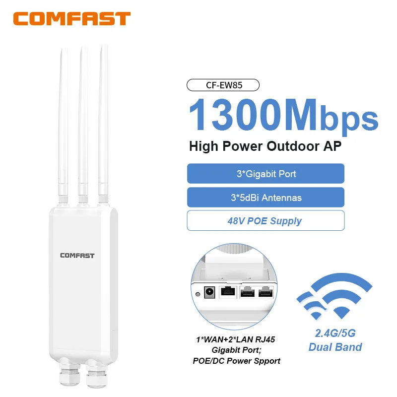 

COMFAST AC1300 High Power Outdoor Wireless Access Point Roteador Wifi Longo Alcance 2.4G/5G 48V POE Gigabit Router AP