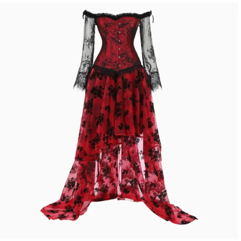 

Corset Dress Wedding Bride Lace Long Skrits Corsets Plus Size Set Costume Party Sexy Outfit Vintage Elegant Burlesque Halloween