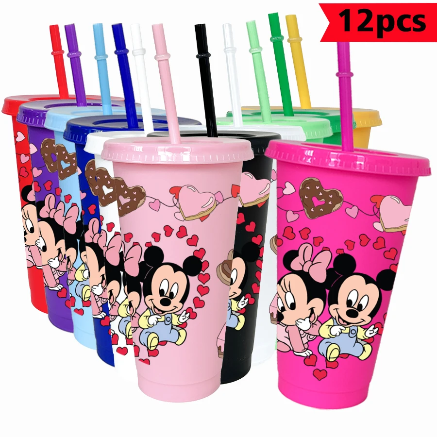 

12Pcs/pack Disney Mickey Minnie 26oz colorful plastic tumbler birthday party drinking utensils juice coffee cup