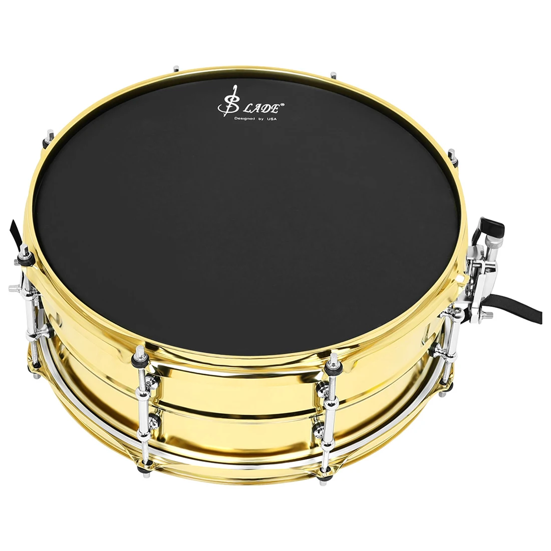 14x5.5 Inch Black Matte Steel Marching Snare Drum Gold‑Tone Fittings With Matching Drumhead For Band Stage Performance