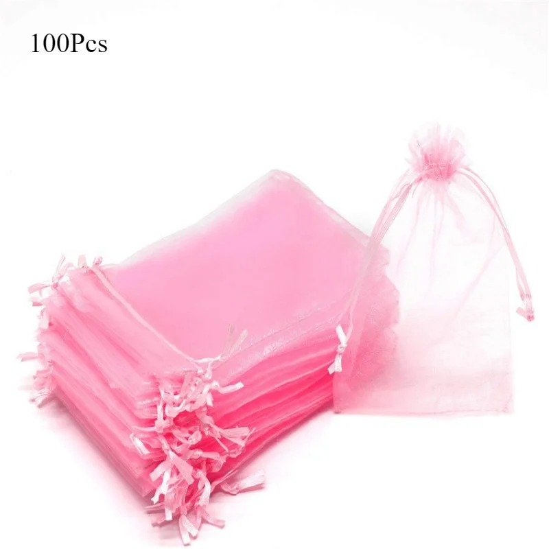 Bolsa de malla con cordón para embalaje de dulces de Navidad, joyería, cosméticos, bolsas de boda, bolsas de regalo, bolsas de gasa rígidas transparentes