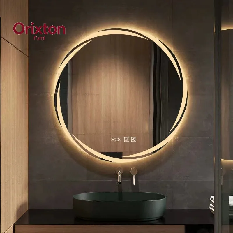 Anti-fog LED Bathroom Mirror Circle Backlit HD Wall Mounted Vanity Mirror Shatterproof 3 Colors Lights Adjust  Bluetooth speaker