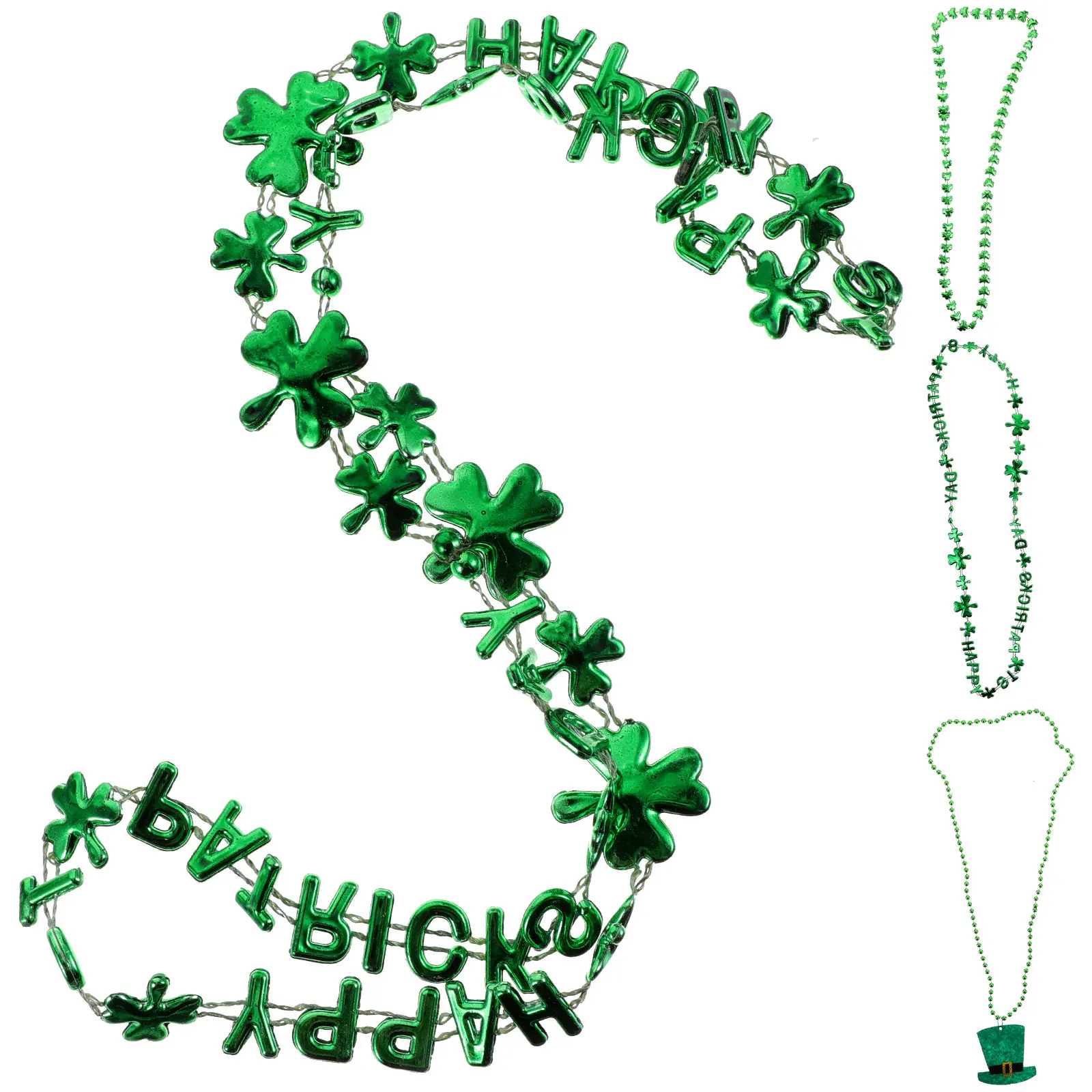 4Pcs Ireland Festival Necklace Set St Patrick's Day Hanging Ornament Creative Neck Pendants Light Weight Shamrock Design