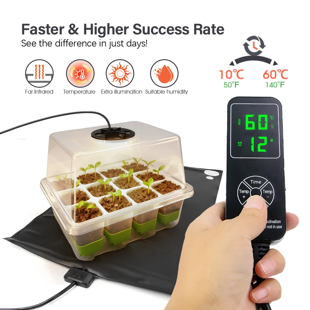 16 واط البذور كاتب كيت ث/توقيت الحرارة حصيرة LED الطيف الكامل تنمو ضوء لشتلات استنساخ صندوق إنبات صينية الحضانة الدفيئة #3