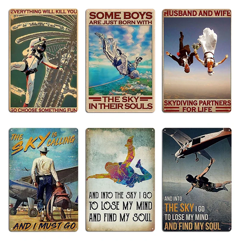 Skydiving Choose Something Fun Sky diving happily ever after HDV Metal Plaque Pub Cinema Wall Decor Printed Tin Sign Poster