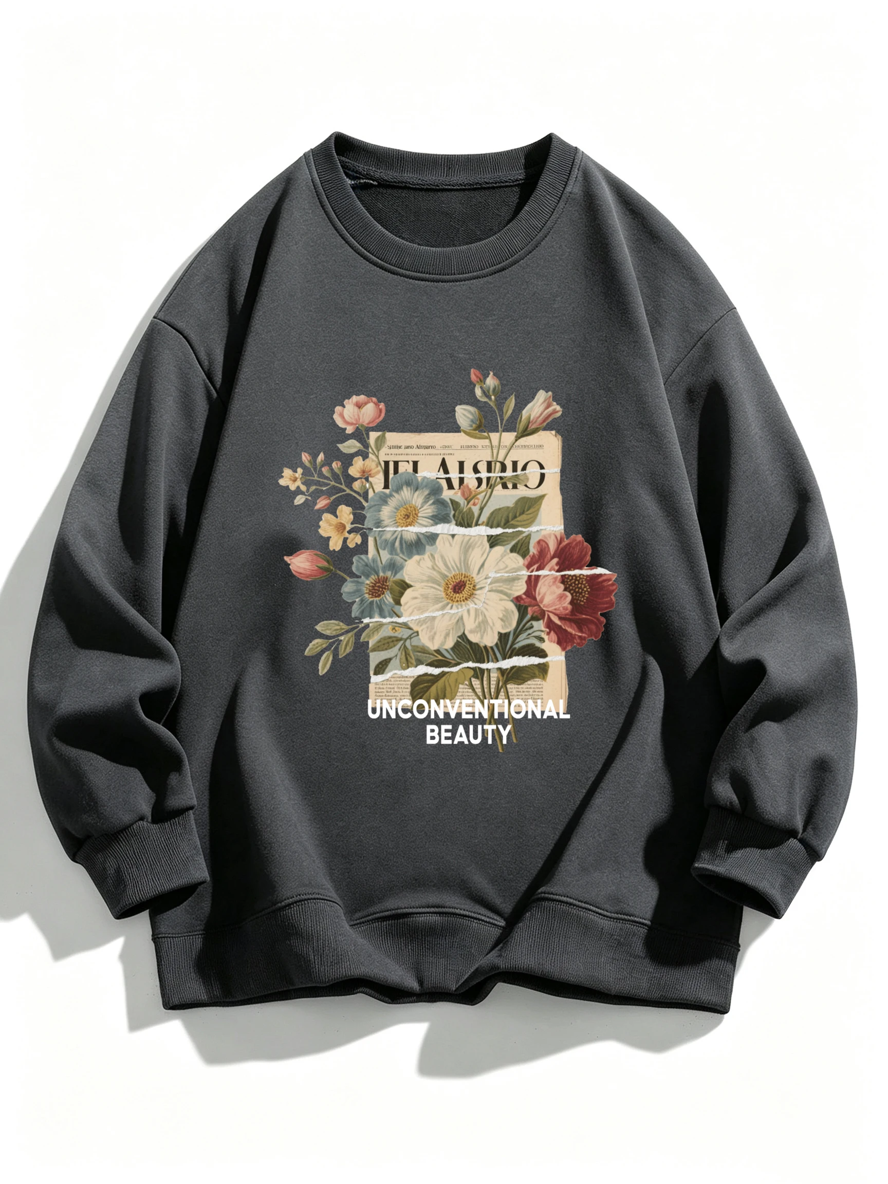 Unconventional Beauty Flowers Pattern Sweatshirt Female Fashion O-Neck Clothing Fleece Autumn Pullover Casual Loose Sportswear