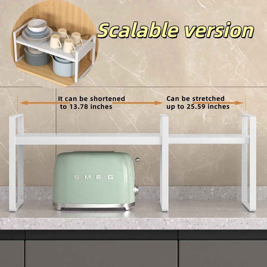 Kitchen Cabinet Multi-Level Shelf Storage Rack, Seasoning Storage Rack, Expandable Home Storage Space, Heavy-Duty Metal White