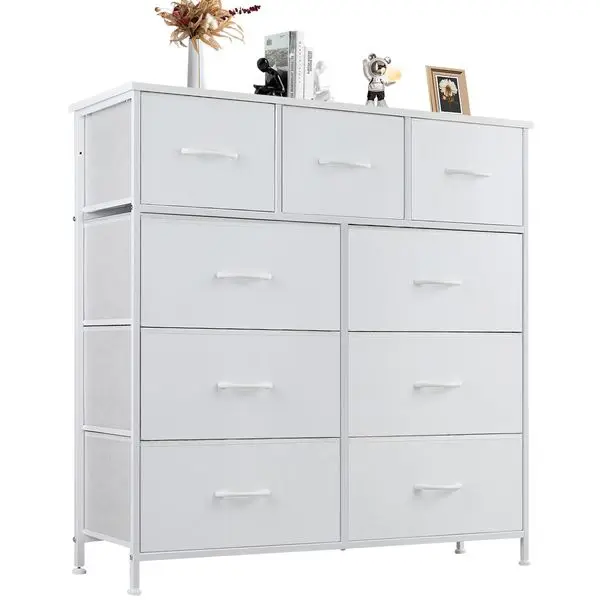 

Dresser For Bedroom With 9 Fabric Storage Drawer Wardrobe Tall Chest Organizer Closet Adult Kids Clothes Cabinet Furniture