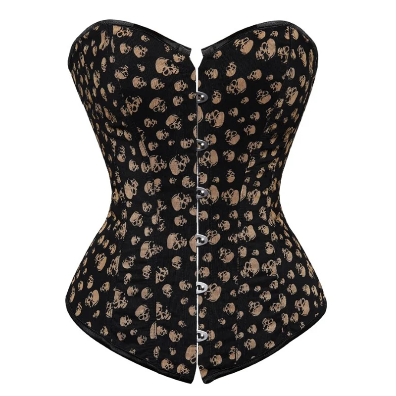 Women Gothic Skull Print Overbust Corset Waist Trainer Body Shaper Slim Corset Sexy Bustier Top Plus Size