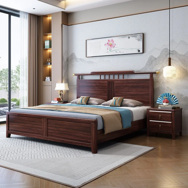 Ebony solid wood bed Bedroom Single double bed 1.8 meters Wedding bed 1.5 meters