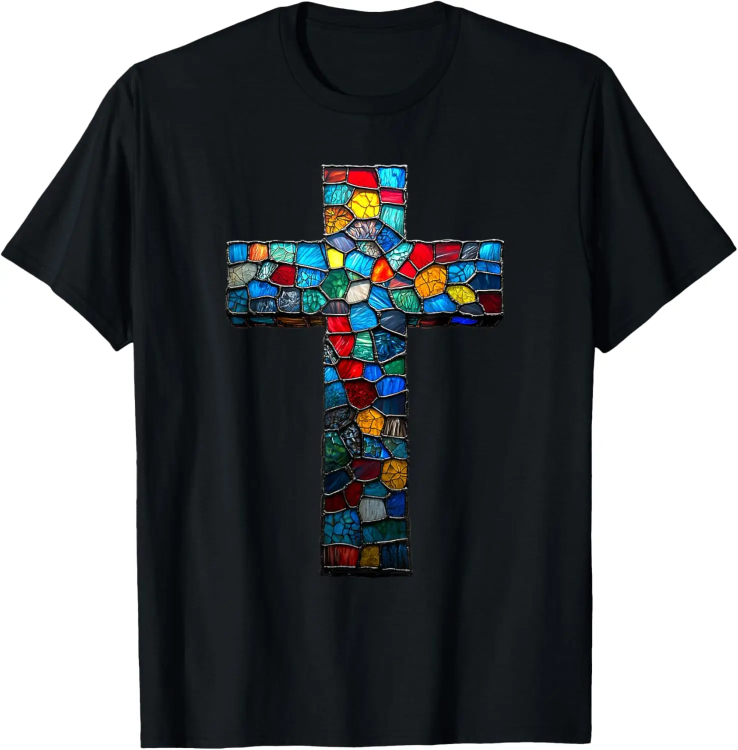 

Colorful Stained Glass Cross with Mosaic Design T-Shirt