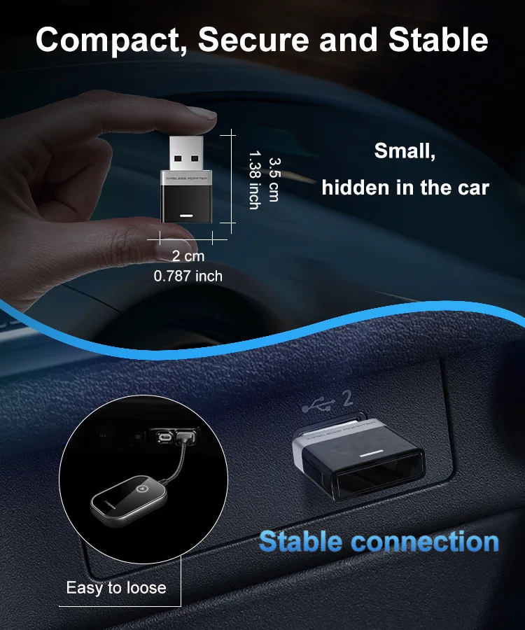 محول صغير 2 في 1 AI Box سلكي إلى Carplay اللاسلكي وAndroid Auto متوافق مع 99% من توصيل السيارات والتشغيل WiFi Smart Dongle #4
