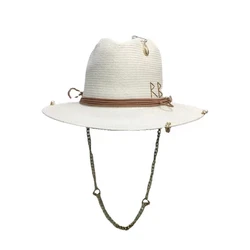 Sombrero de paja de estilo Punk para mujer, accesorios de letras francesas, decoración de cadena, estilo Jazz, Verano