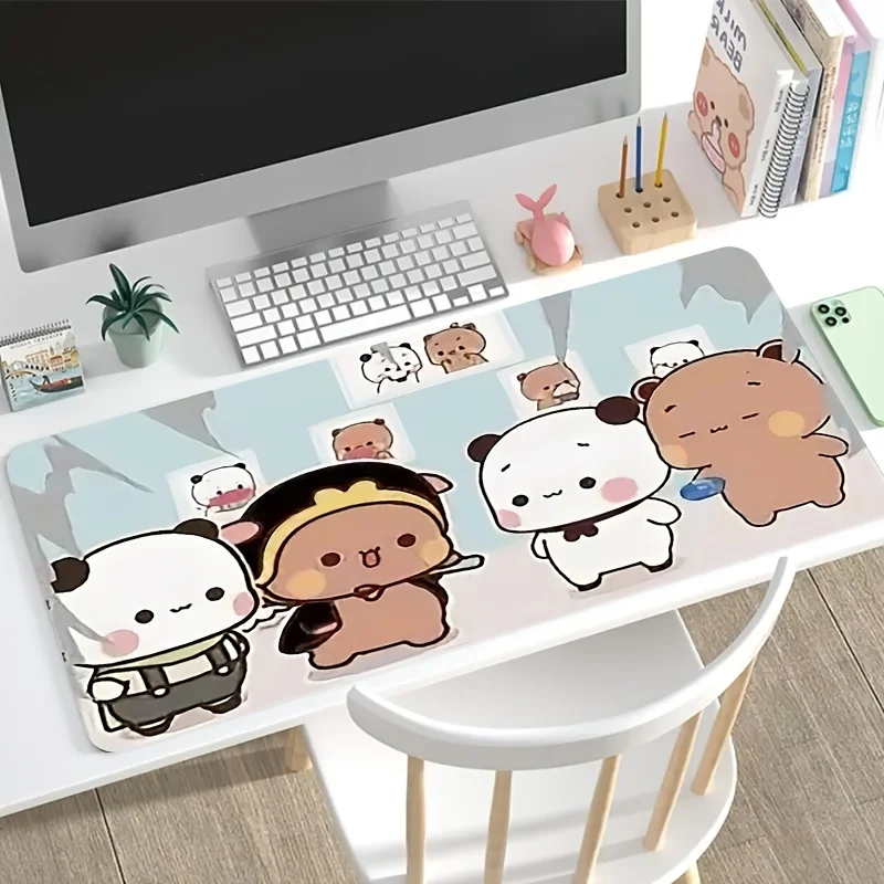 Cute Cartoon Panda Couple Gaming Mouse Pad Extra Large Non-Slip Rubber Desk Mat for Office view 4