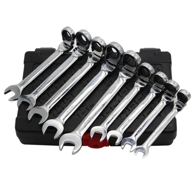 12PC dual purpose ratchet wrench movable head set automotive repair tool 72 tooth ratchet wrench