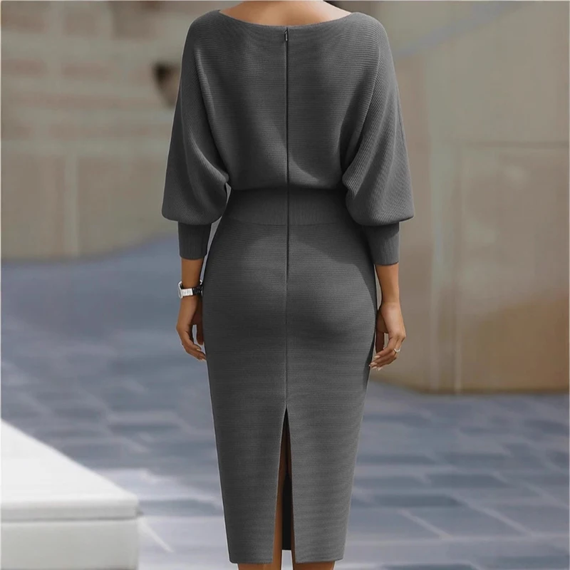 2026 Spring Sexy Draped Crew Neck Party Dress Woman Elegant Solid High Waist Slim Hips Dress Autumn 3/4 Sleeve Zips Office Dress