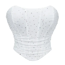 Women Overbust Corset Crop Tops Sexy White Strapless Off Shoulder Sequin Breathable Mesh Bustier Korset lingerie Gothic Corselet