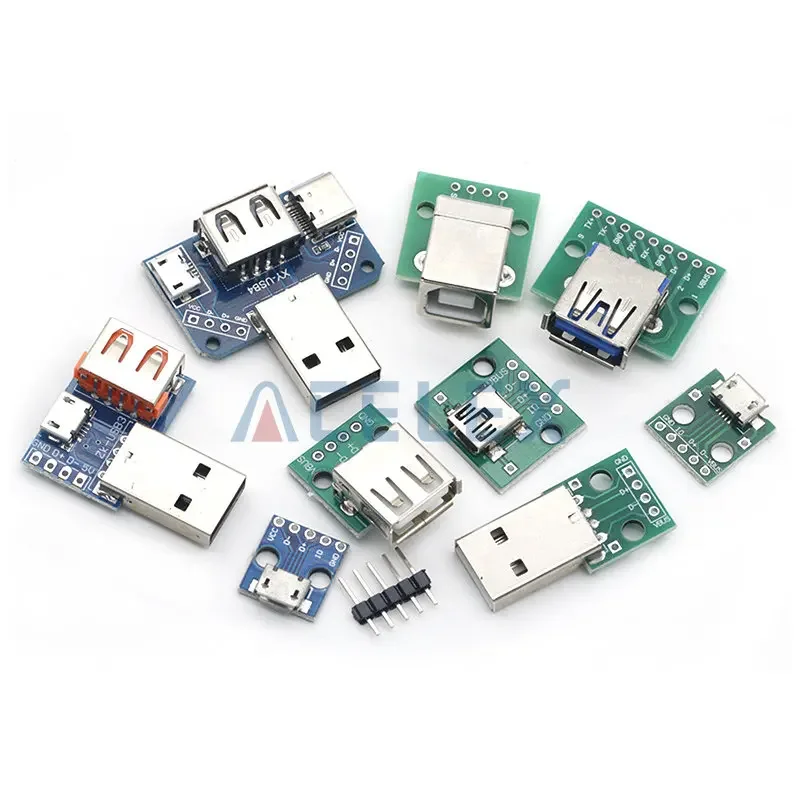 1PCS USB Male Connector / MINI MICRO USB to DIP Adapter female connector 2.54 Connector B Type-C USB2.0 3.0 Female PCB Converter