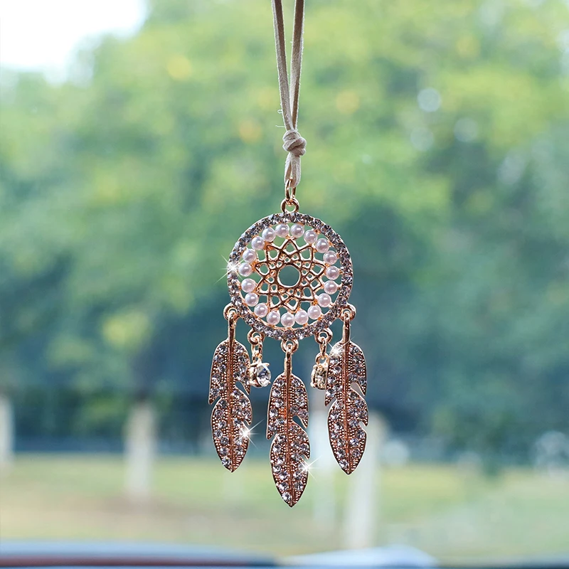 Diamond-encrusted alloy dream catcher car interior pendant rearview mirror accessories