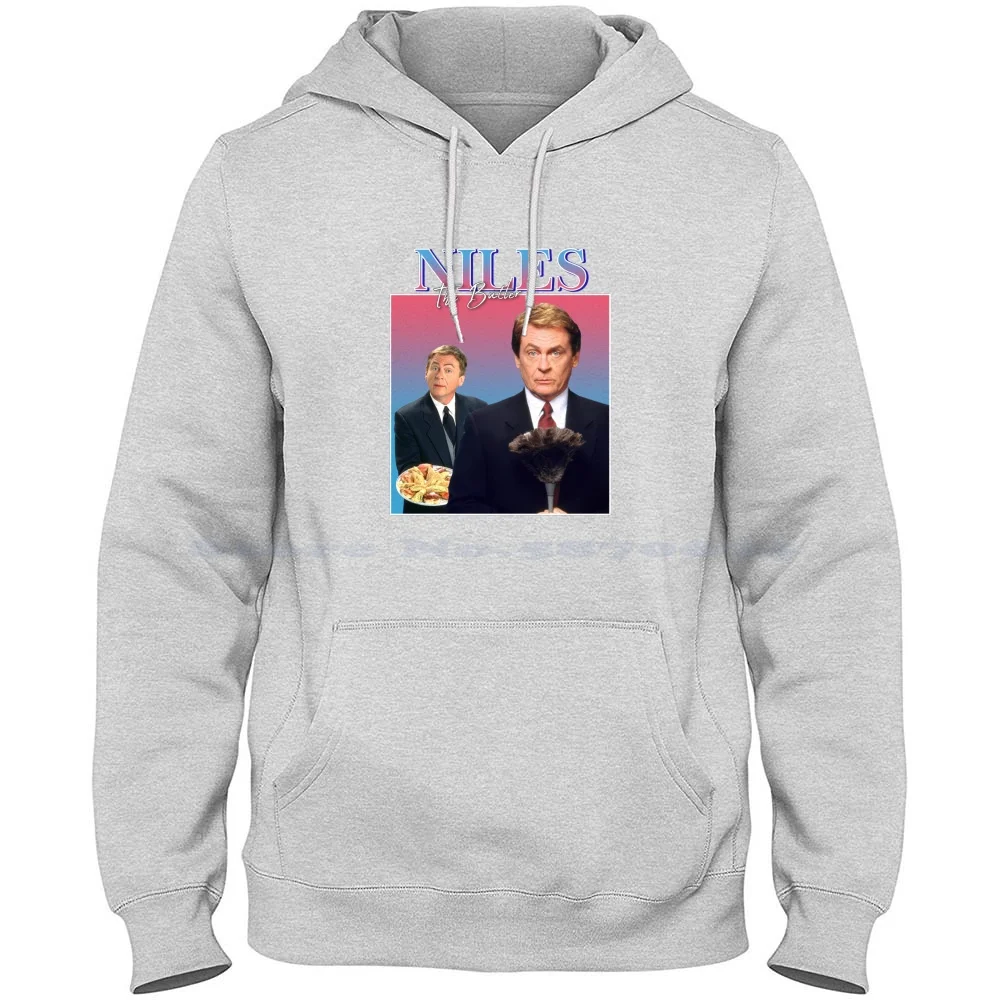 Niles The Butler Maglietta con cappuccio vintage / design retrò 100% puro cotone Niles The Butler Daniel Davis The Nanny Fran Fine Cc