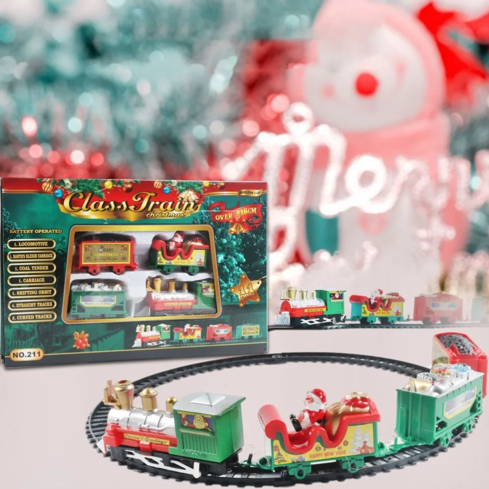 New Christmas Style Electric Train Set ABS Battery Powered Railway Car Santa Claus Electric Rail Cart Xmas Gifts