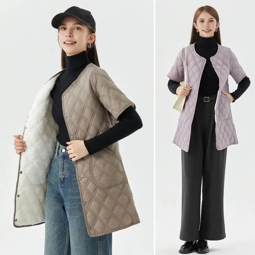 Women's Thiened Lined V-Neck Cotton Jacket New Stitched Cotton Windproof Warm Outerwear Lightweight Winter Coat Cotton Jacket