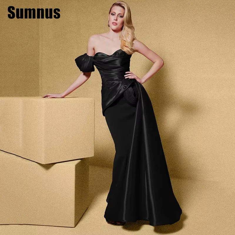 Sumnus Black Mermaid Satin Prom Dresses Elegant Sweetheart Strapless Evening Dress Floor Length Formal Gowns Customized