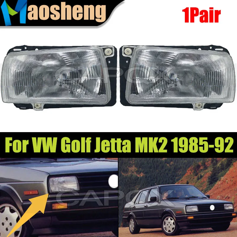 

1Pair Front Bumper Headlight Head Light Without Bulbs For Volkswagen Golf Jetta MK2 1985-1992 Headlamp Driver Light