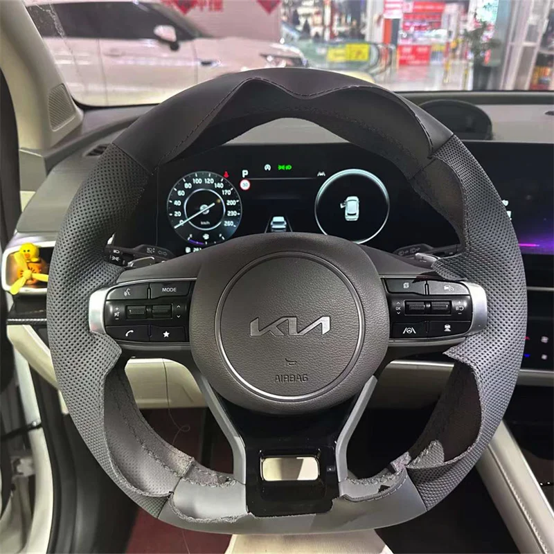 

Сшитый вручную черный чехол на руль из натуральной кожи для KIA K5 DL3 2020-2022 Sportage 5 GT-Line 2021-2023, автозапчасти