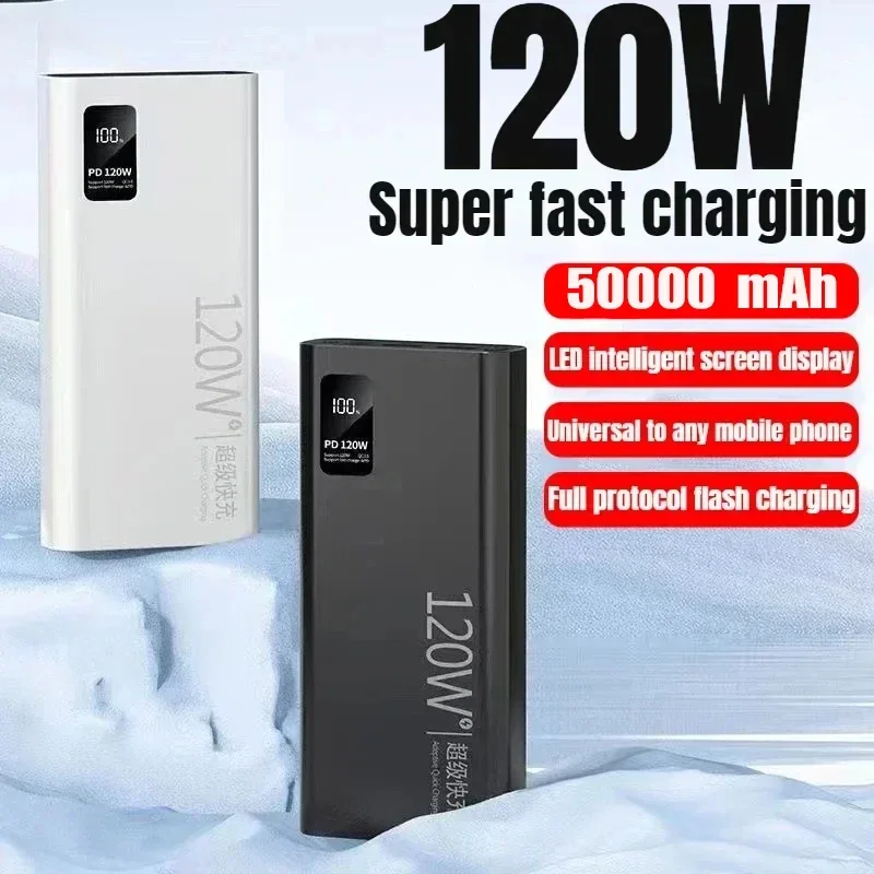 120w  50000mah Power Bank Super Fast Charging 100% Sufficient Capacity Portable Battery Charger For Iphone Xiaomi Huawei Samsung