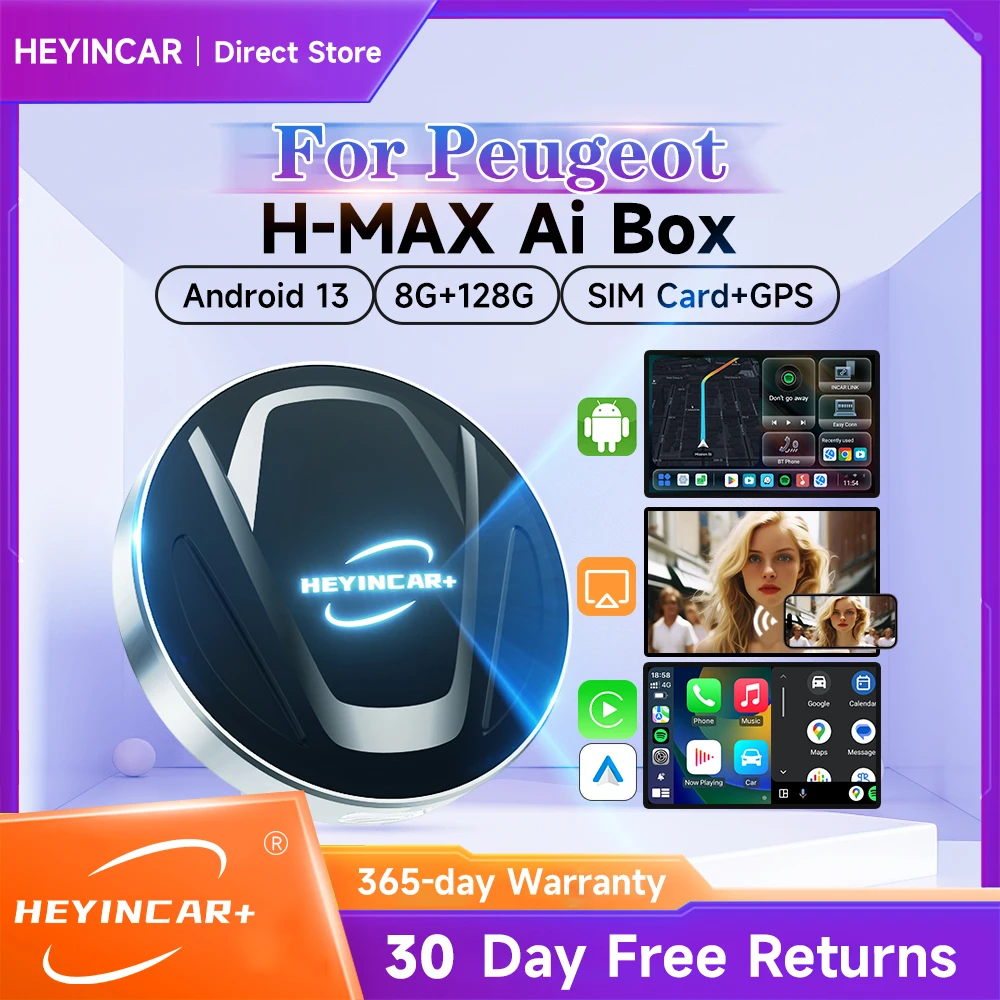 2024 New HEYINCAR  Android 13 Tv box Plus Carplay Android Auto Wireless For Peugeot 208 308 408 508 2008 3008 4008 5008 Ai Box