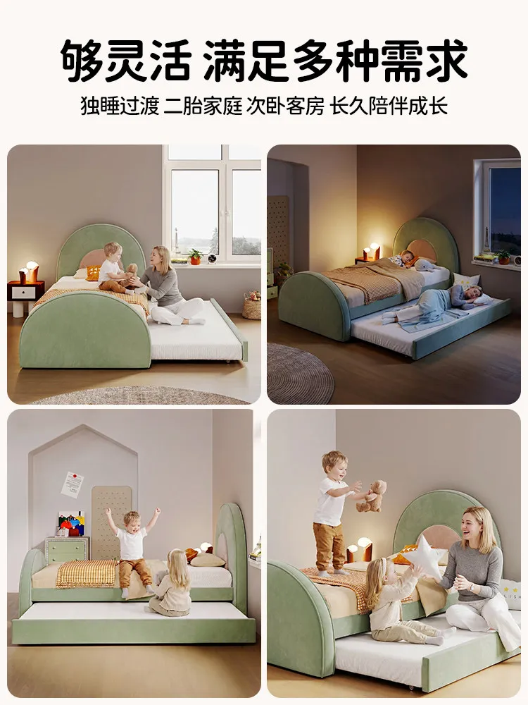 Cream wind fabric mother and child trailer with roller push-pull bed Small apartment household room soft bag bed