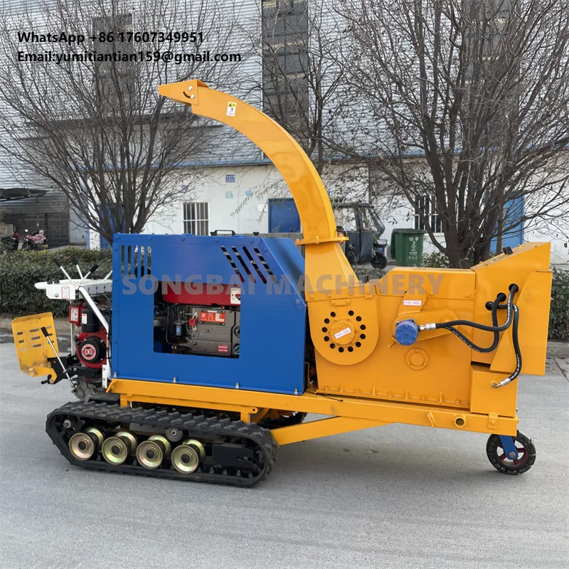 

High Efficiency Electric Tracked Drum Chipper Diesel Engine Shredder Crusher for Forestry Farm Use Tree Branches Log Gearbox