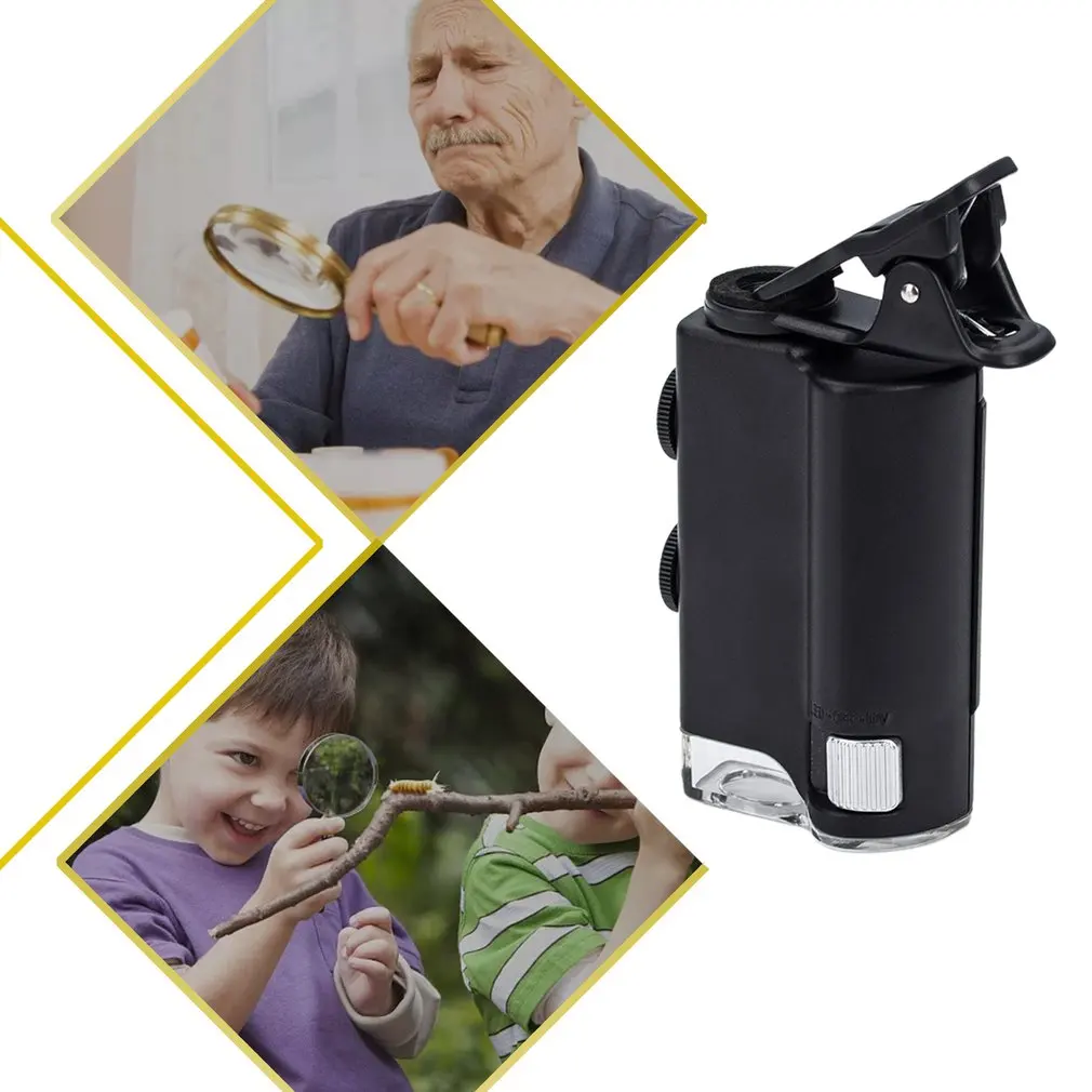 حار 60X/100X مجهر الهاتف المحمول مع مشبك الهاتف الخليوي جيب عدسة مكبرة LED الأشعة فوق البنفسجية ضوء اليشم تحديد دروبشيبينغ