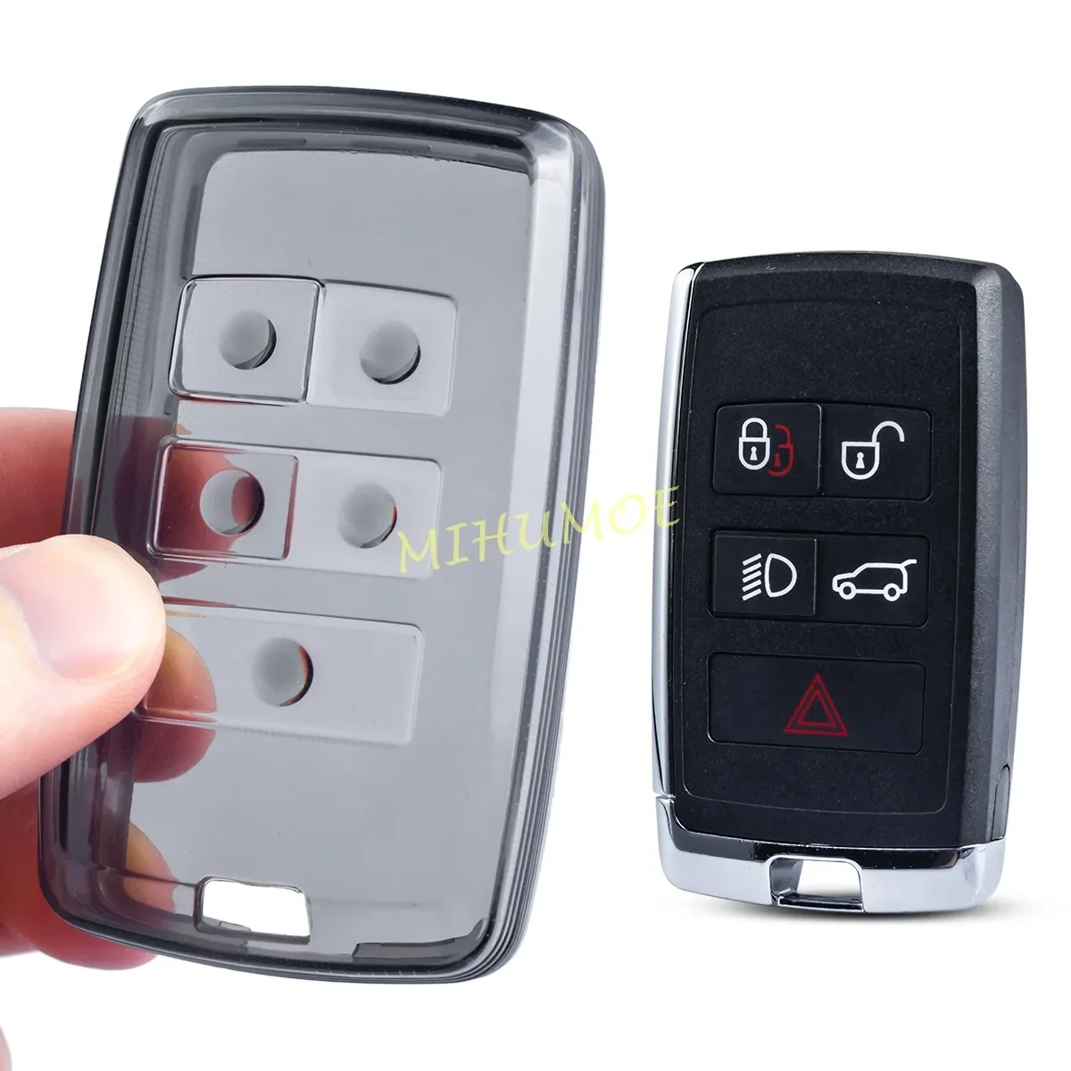 Voor Land Range Rover Defender Discovery Jaguar XE XF E-PACE F-PACE I-PACE Zwart Transparant Autosleutel fob Case Cover Sleutelhanger Ring